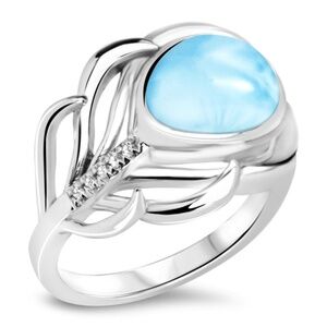 Marahlago Willow Sterling Silver Ring, Larimar & White Sapphires, 8, preloved